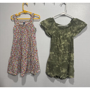 Old Navy Girls Tiered Floral Dress & Green Camo Romper Size 6/7 Casual Lot of 2